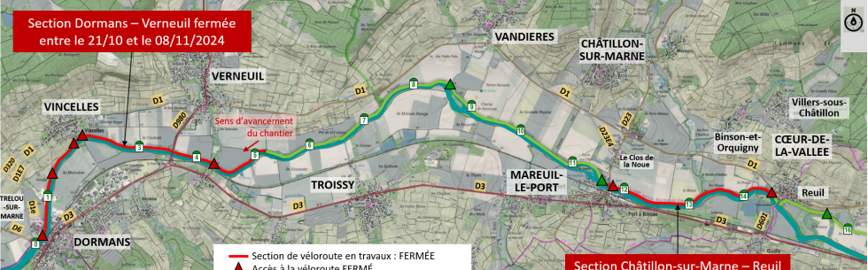 Fermeture de la véloroute 52 de la Vallée de la Marne